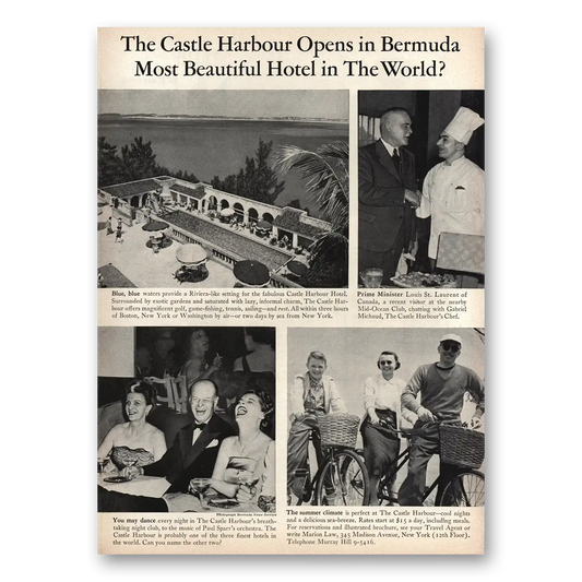 1950 Castle Harbour Opens In Bermuda Most Beautiful Hotel Vintage Magazine Print Ad