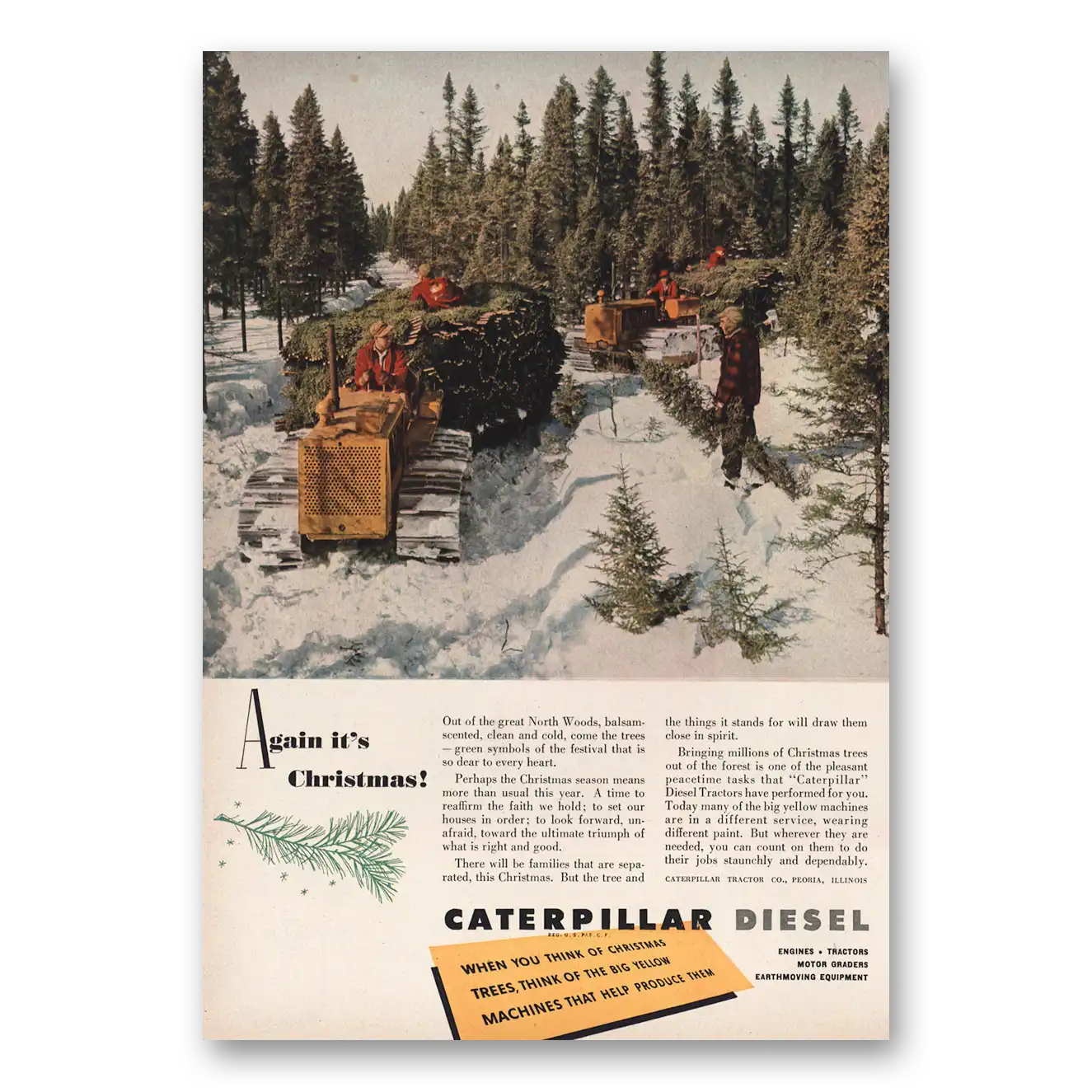 1950 Caterpillar Diesel Again Its Christmas Vintage Magazine Print Ad