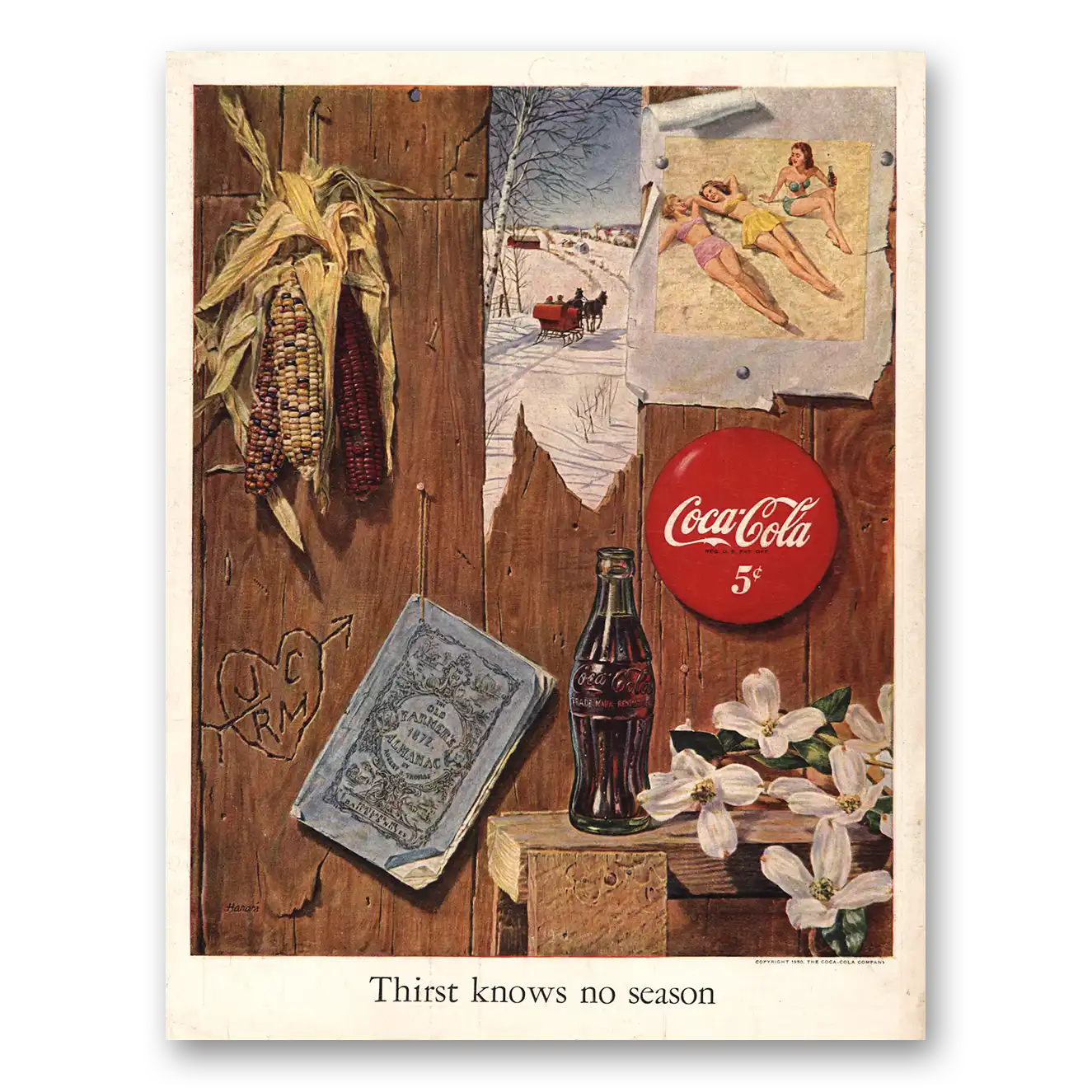 1950 Coca Cola Thirst Knows No Season Vintage Magazine Print Ad