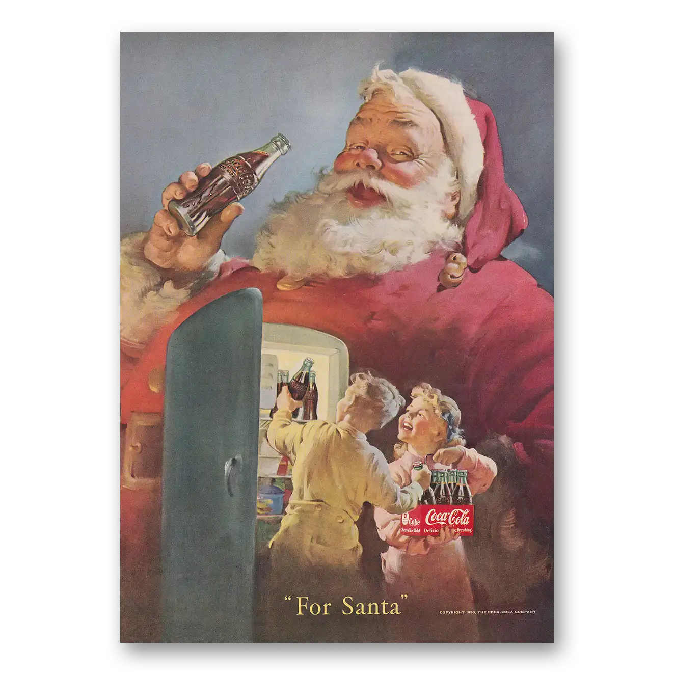 1950 Coca Cola For Santa Refrigerator Vintage Magazine Print Ad