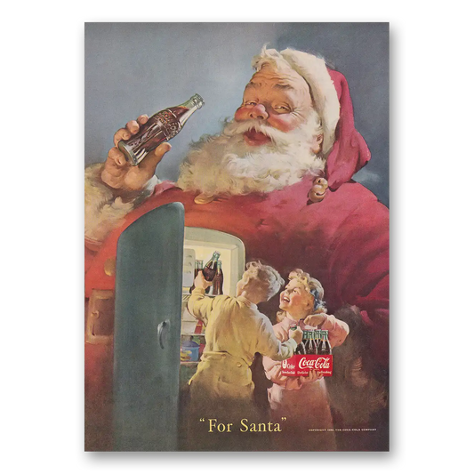 1950 Coca Cola For Santa Refrigerator Vintage Magazine Print Ad