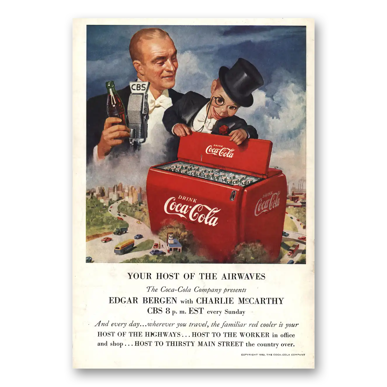 1950 Coca Cola Edgar Bergen with Charlie McCarthy Vintage Magazine Print Ad