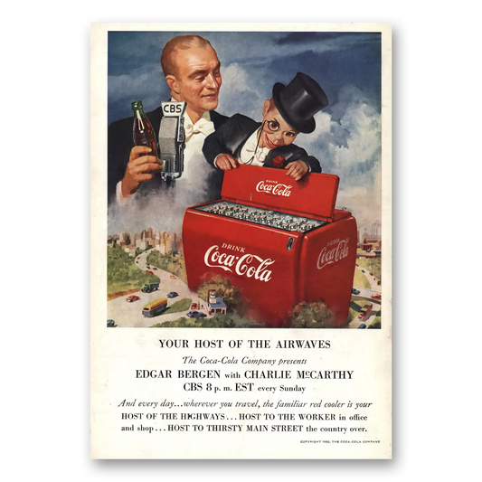 1950 Coca Cola Edgar Bergen with Charlie McCarthy Vintage Magazine Print Ad