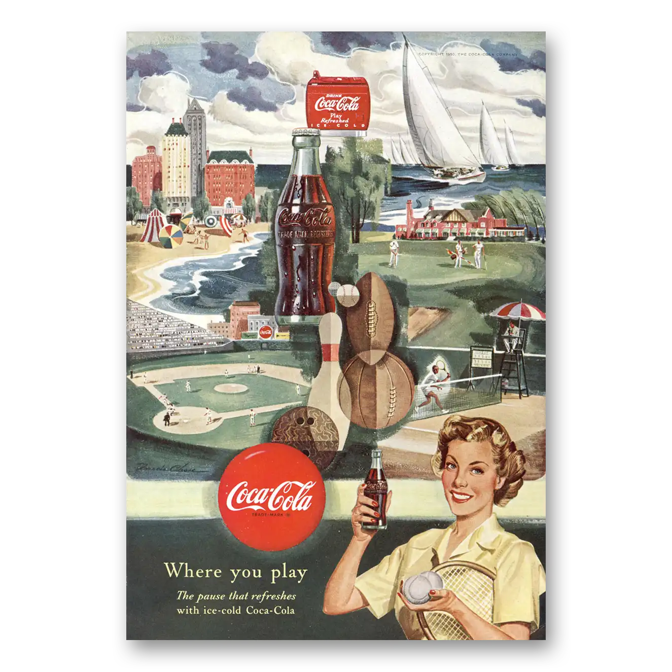 1950 Coca Cola Where You Play Vintage Magazine Print Ad