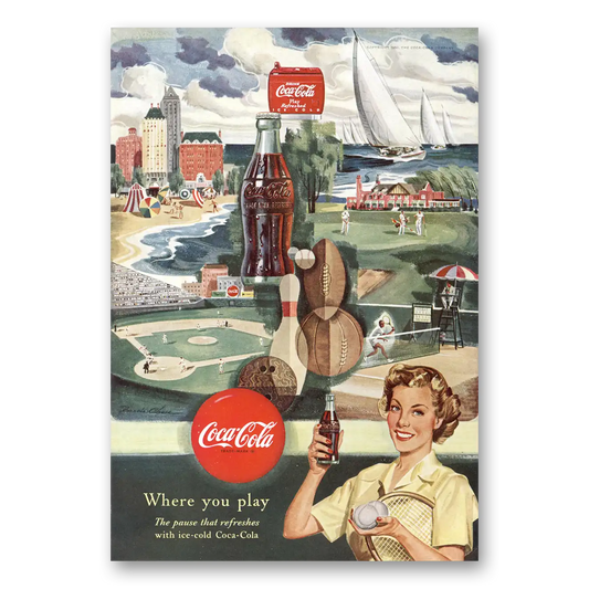 1950 Coca Cola Where You Play Vintage Magazine Print Ad