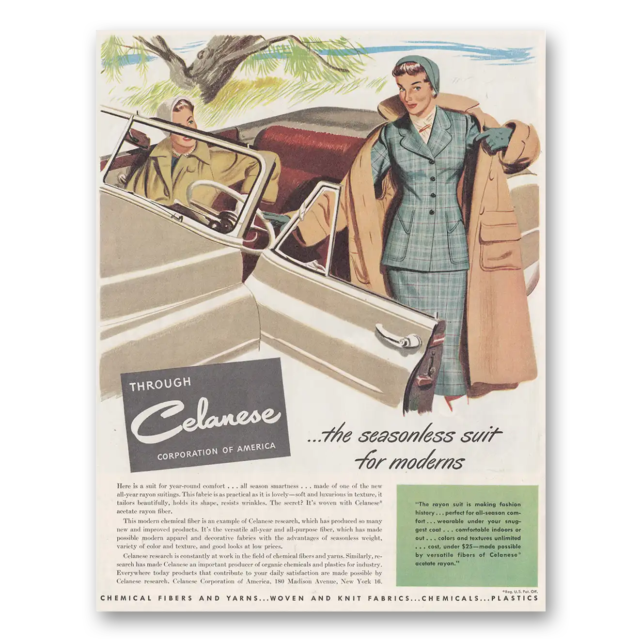 1950 Celanese Seasonless Suit for Moderns Vintage Magazine Print Ad