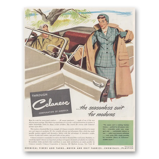 1950 Celanese Seasonless Suit for Moderns Vintage Magazine Print Ad