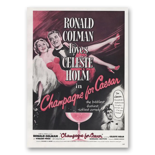 1950 Champagne for Caesar Movie Promo Ronald Colman and Celeste Holm Vintage Magazine Print Ad