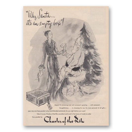 1950 Charles of the Ritz Cosmetics Santa Its An Empty Box Vintage Magazine Print Ad