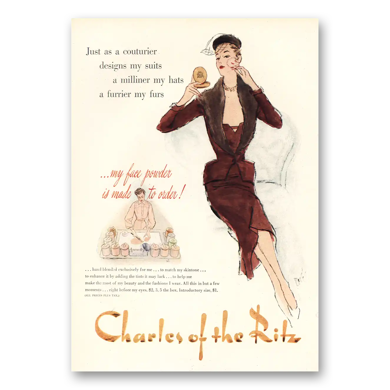 1950 Charles of the Ritz Couturier Designs My Suits Vintage Magazine Print Ad