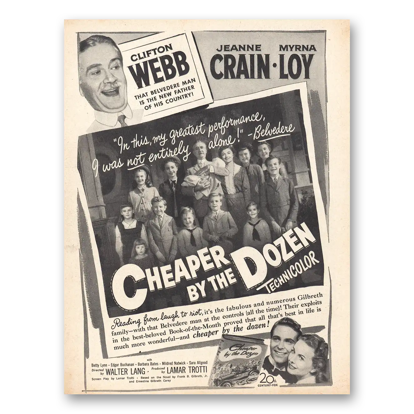 1950 Cheaper by the Dozen Promo Clifton Webb Vintage Magazine Print Ad