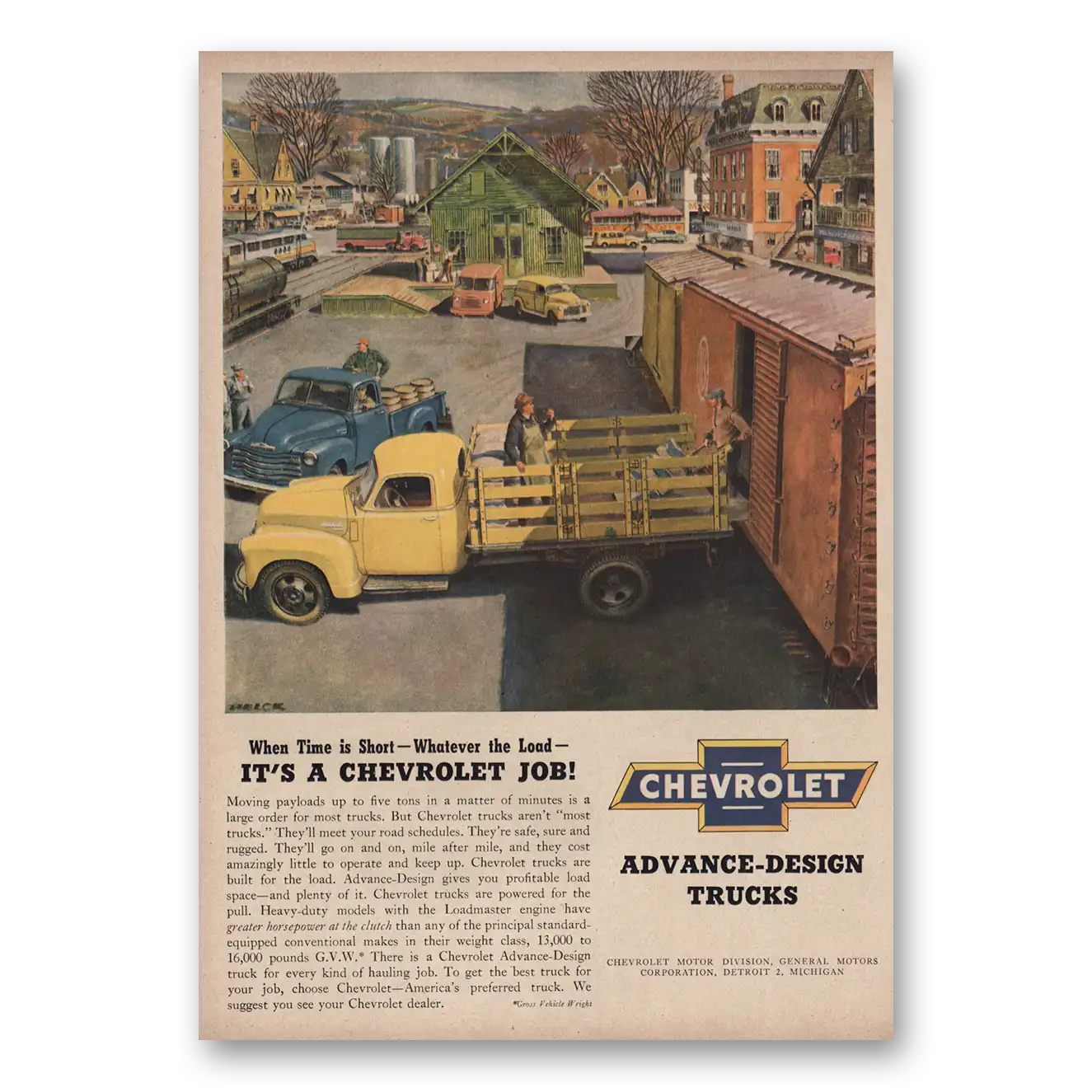 1950 Chevrolet Trucks When Time Is Short Vintage Magazine Print Ad