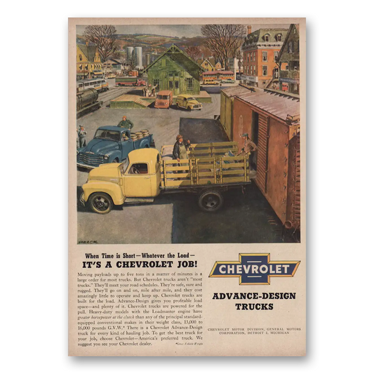 1950 Chevrolet Trucks When Time Is Short Vintage Magazine Print Ad