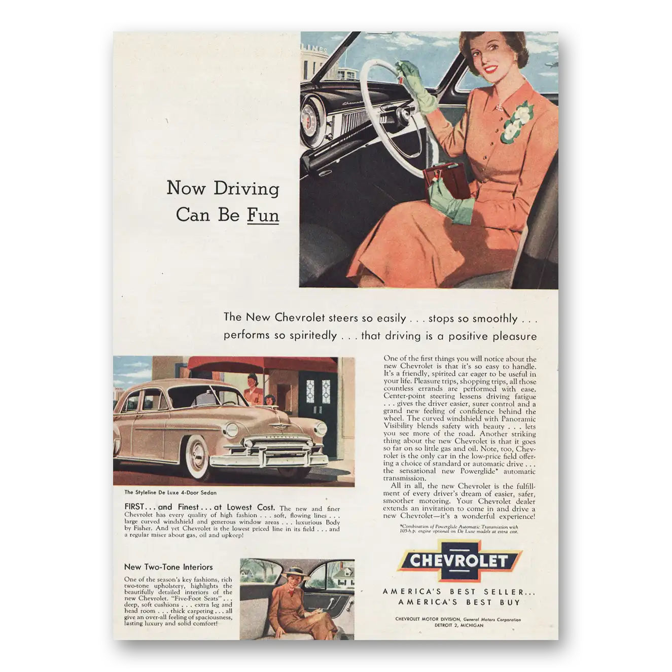 1950 Chevrolet Styleline Now Driving Can Be Fun Vintage Magazine Print Ad