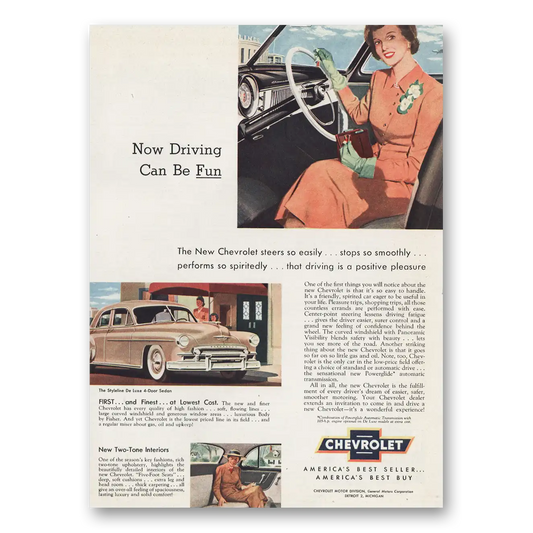 1950 Chevrolet Styleline Now Driving Can Be Fun Vintage Magazine Print Ad