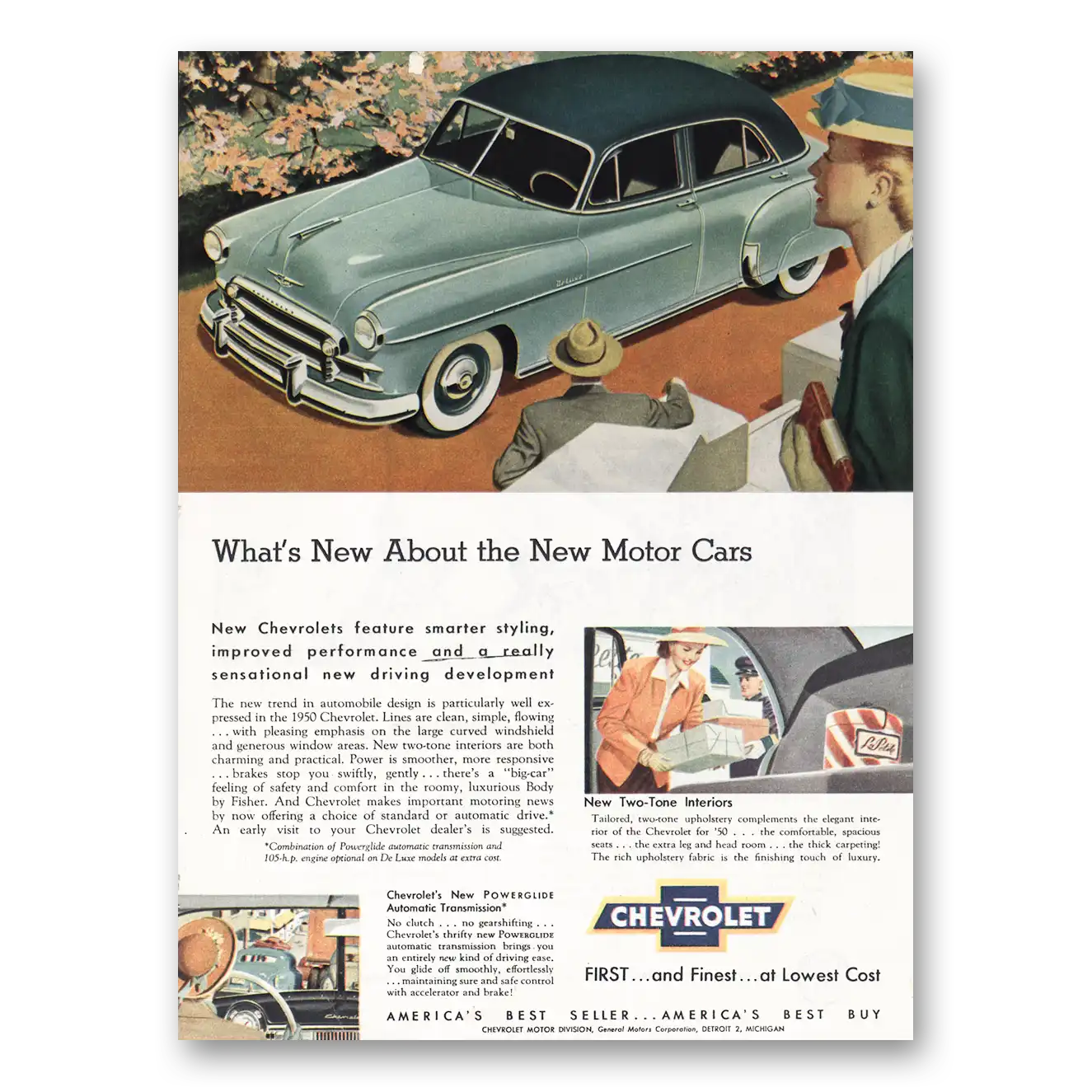 1950 Chevrolet Whats New About New Motor Cars Vintage Magazine Print Ad