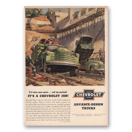 1950 Chevrolet Trucks Takes More Power Top Payloads Vintage Magazine Print Ad