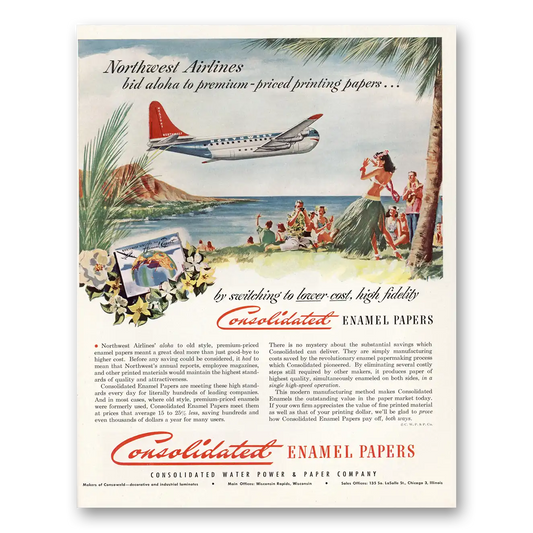 1950 Consolidated Enamel Papers Northwest Airlines Vintage Magazine Print Ad