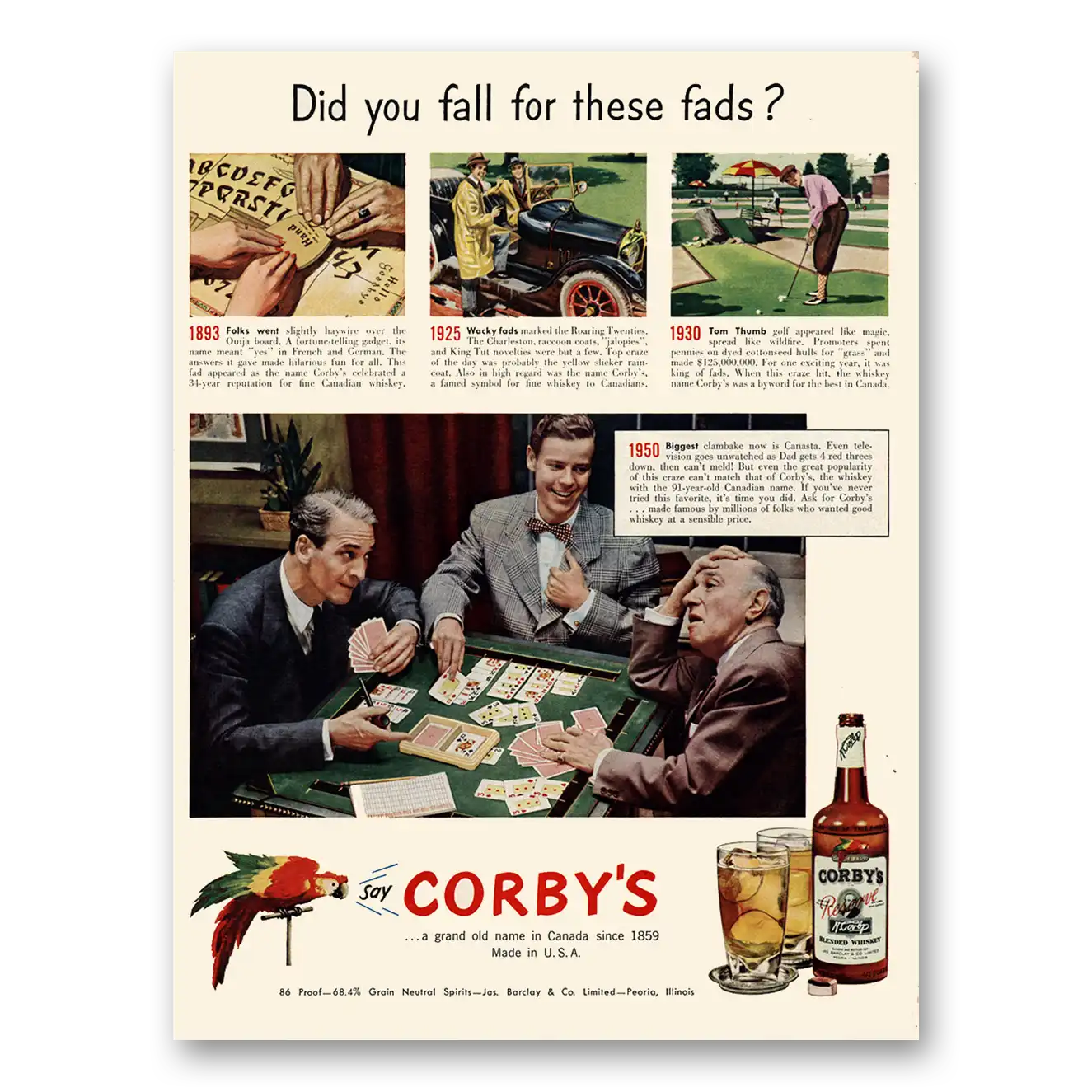 1950 Corbys Whiskey Did You Fall For These Fads Vintage Magazine Print Ad