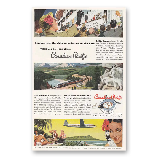 1950 Canadian Pacific Service Round the Globe Vintage Magazine Print Ad