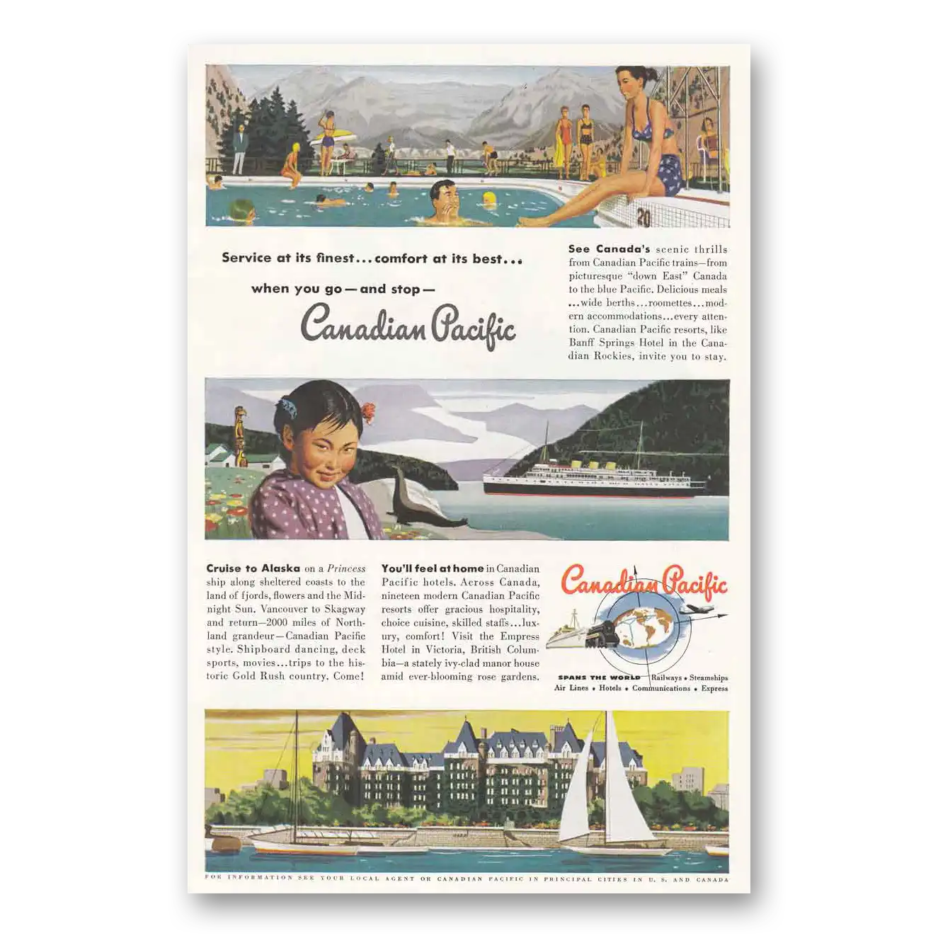 1950 Canadian Pacific Cruise to Alaska Vintage Magazine Print Ad