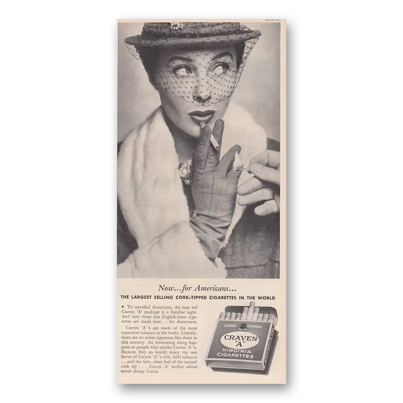 1950 Craven A Cigarettes Cork Tipped Now for Americans Vintage Magazine Print Ad