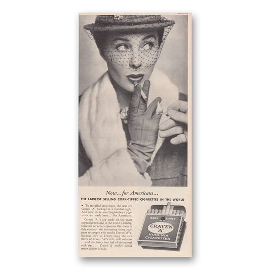 1950 Craven A Cigarettes Cork Tipped Now for Americans Vintage Magazine Print Ad