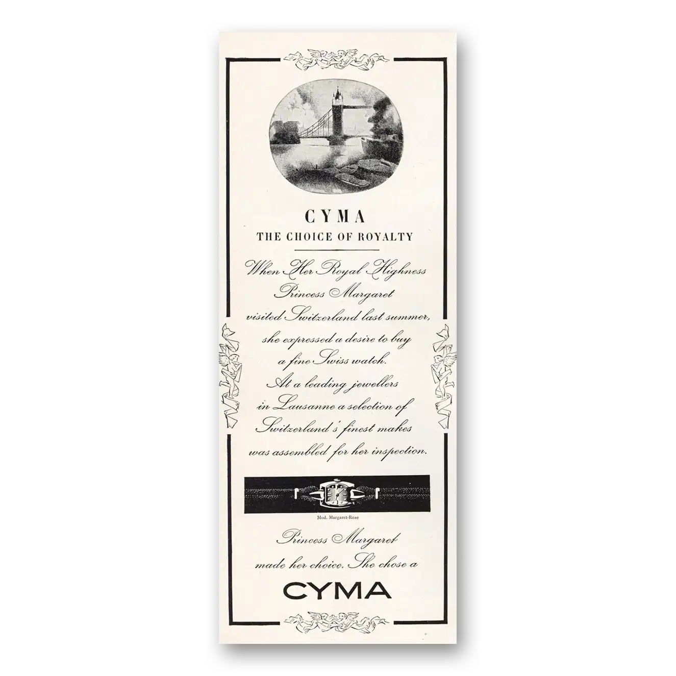 1950 Cyma Watch Choice of Royalty Vintage Magazine Print Ad