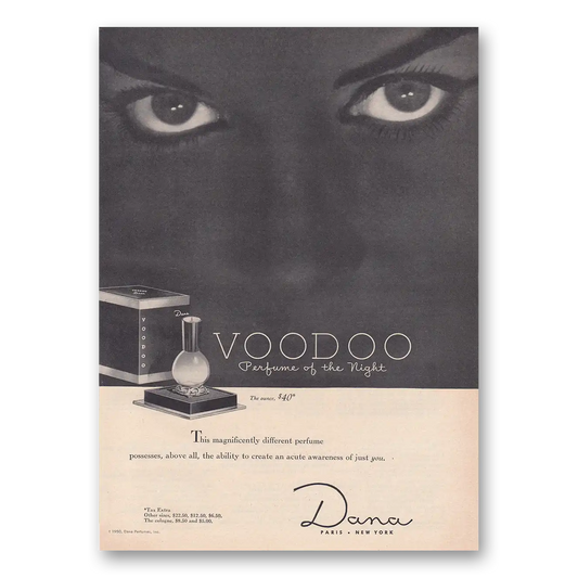 1950 Dana Voodoo Perfume Voodoo Perfume of the Night Vintage Magazine Print Ad