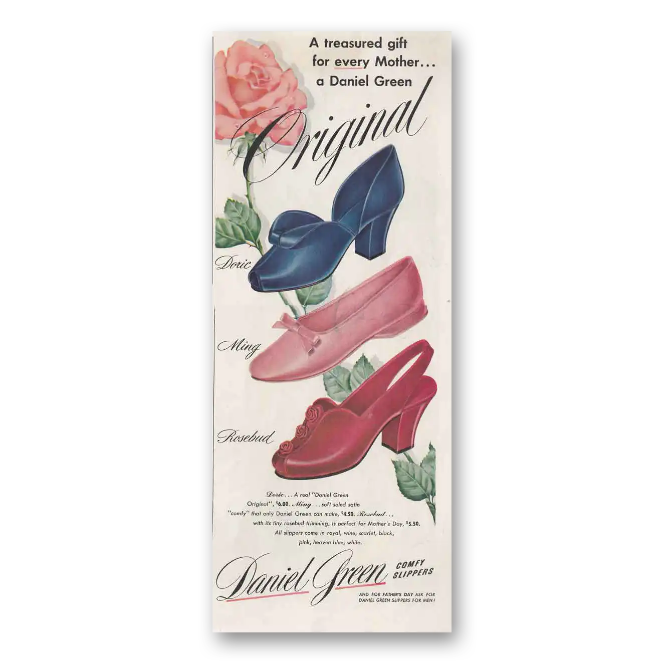 1950 Daniel Green Slippers Treasured Gift for Every Mother Vintage Magazine Print Ad