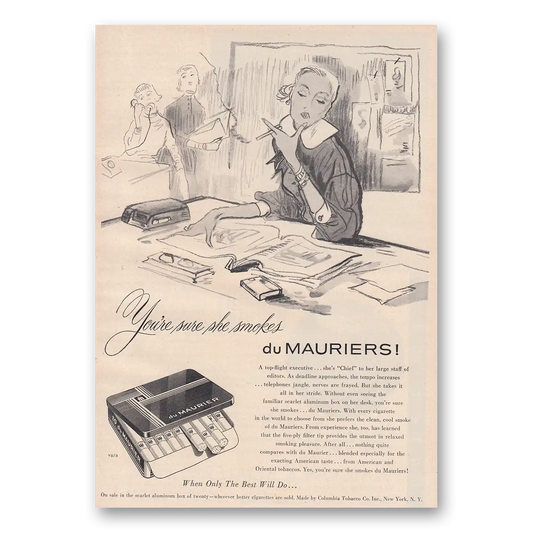 1950 Du Maurier Cigarettes Sure She Smokes Vintage Magazine Print Ad