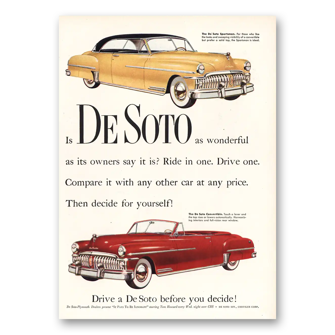 1950 DeSoto As Wonderful As Its Owners Say It Is Vintage Magazine Print Ad