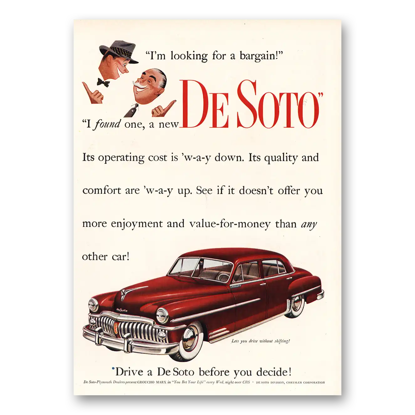 1950 DeSoto Looking for a Bargain Vintage Magazine Print Ad