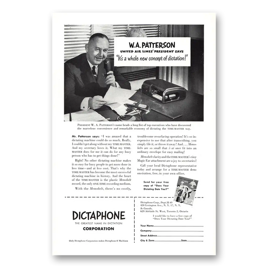 1950 Dictaphone United Airlines Patterson Vintage Magazine Print Ad