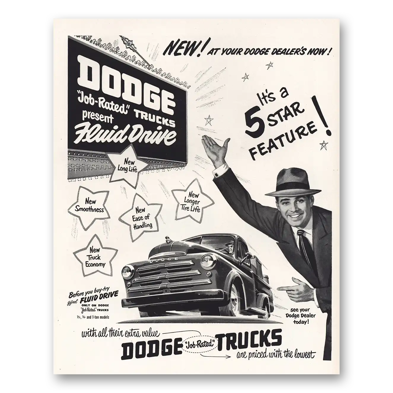 1950 Dodge Trucks Fluid Drive 5 Star Feature Vintage Magazine Print Ad