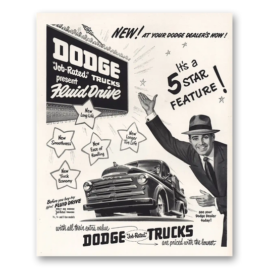 1950 Dodge Trucks Fluid Drive 5 Star Feature Vintage Magazine Print Ad