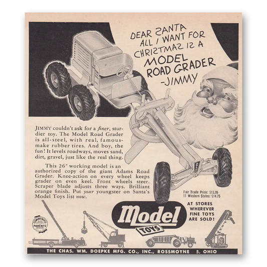 1950 Doepke Model Toys Santa Model Road Grader Vintage Magazine Print Ad