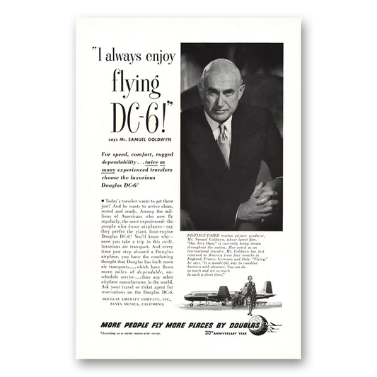 1950 Douglas DC6 Samuel Goldwyn Vintage Magazine Print Ad