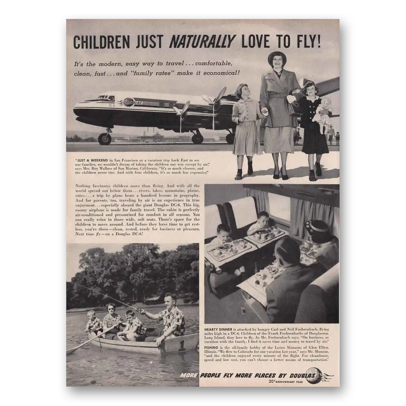 1950 Douglas Children Just Naturally Love to Fly Vintage Magazine Print Ad