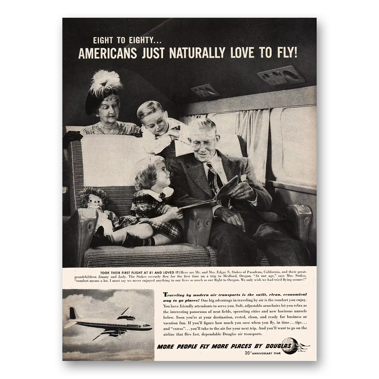 1950 Douglas American Just Love to Fly Vintage Magazine Print Ad