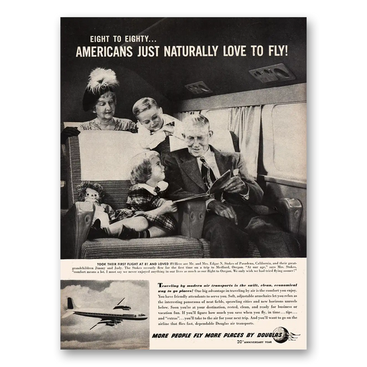 1950 Douglas American Just Love to Fly Vintage Magazine Print Ad