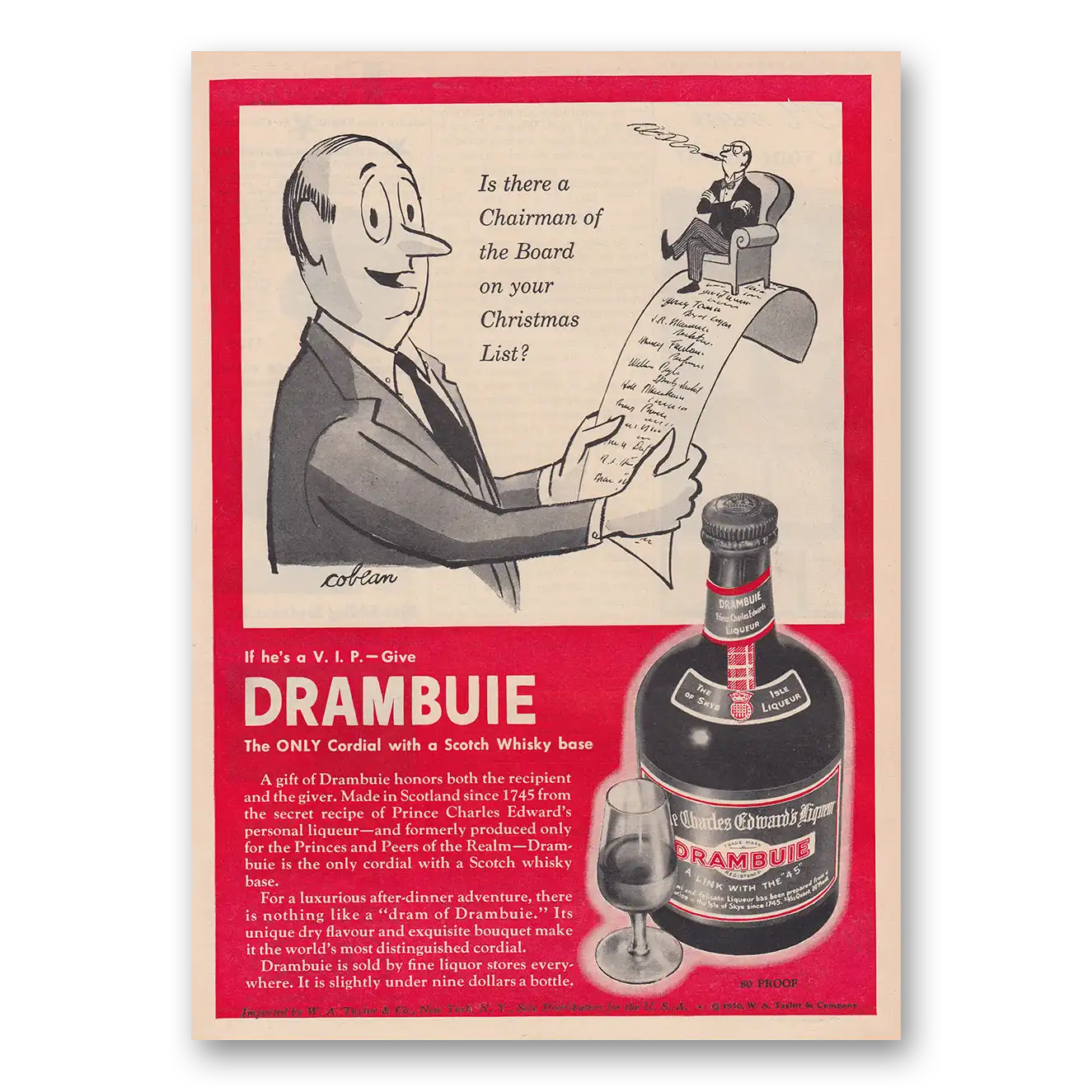 1950 Drambuie Chairman of the Board Christmas Vintage Magazine Print Ad