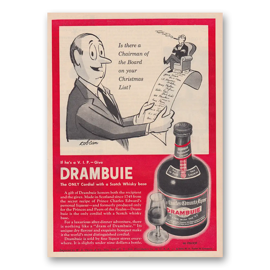 1950 Drambuie Chairman of the Board Christmas Vintage Magazine Print Ad