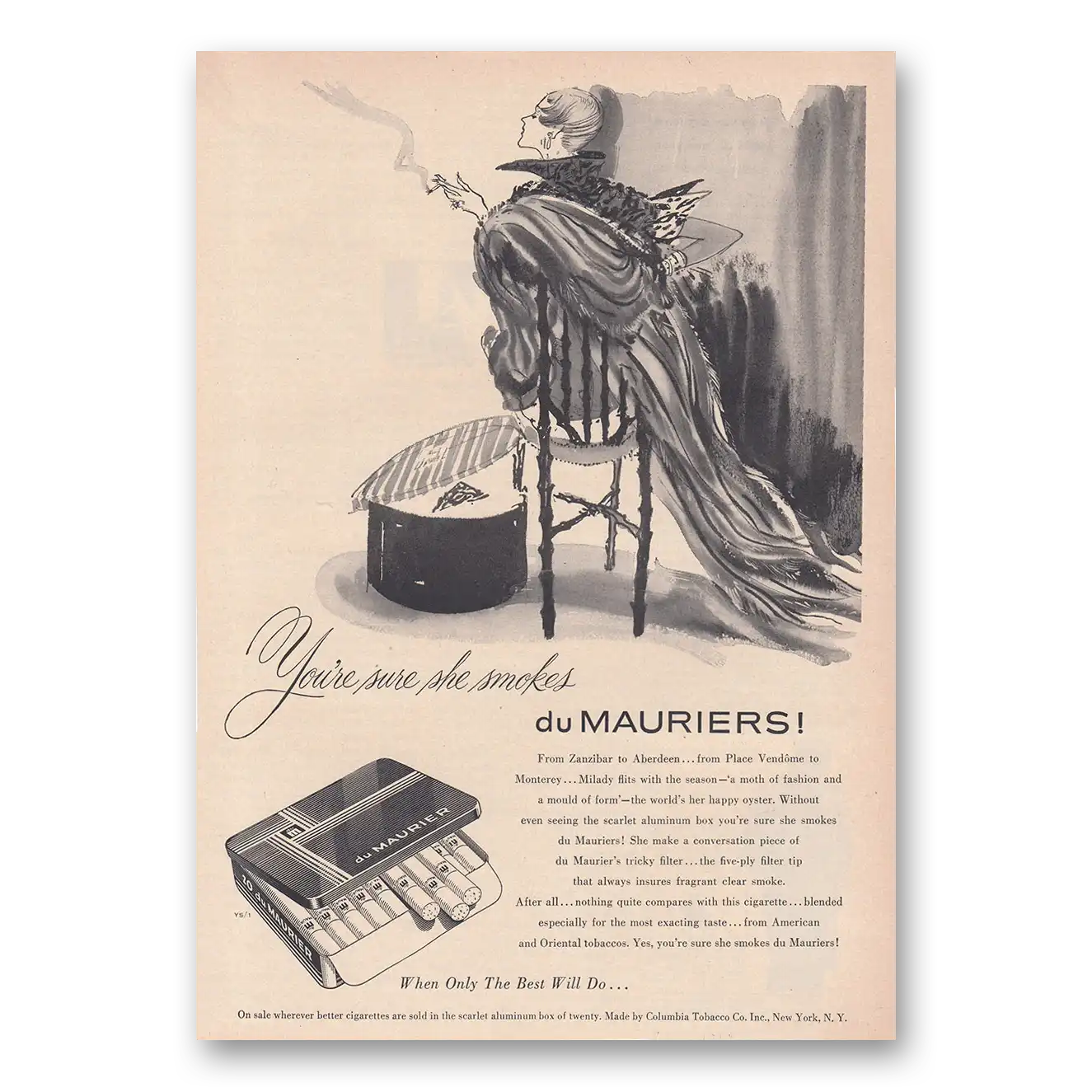 1950 Du Maurier Cigarettes From Zanzibar to Aberdeen Vintage Magazine Print Ad