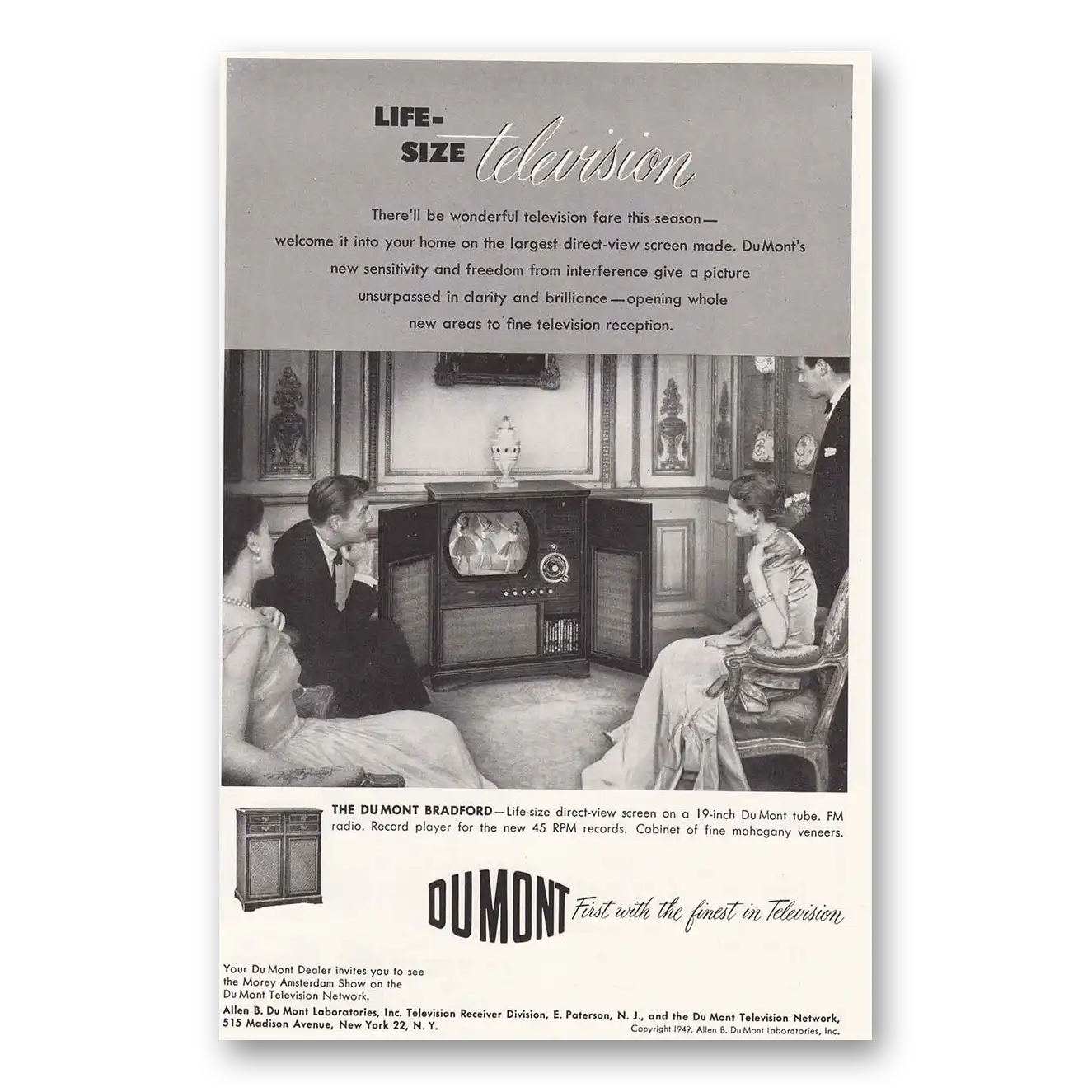 1950 DuMont Television Life Size Television Wonderful Television Fare Vintage Magazine Print Ad