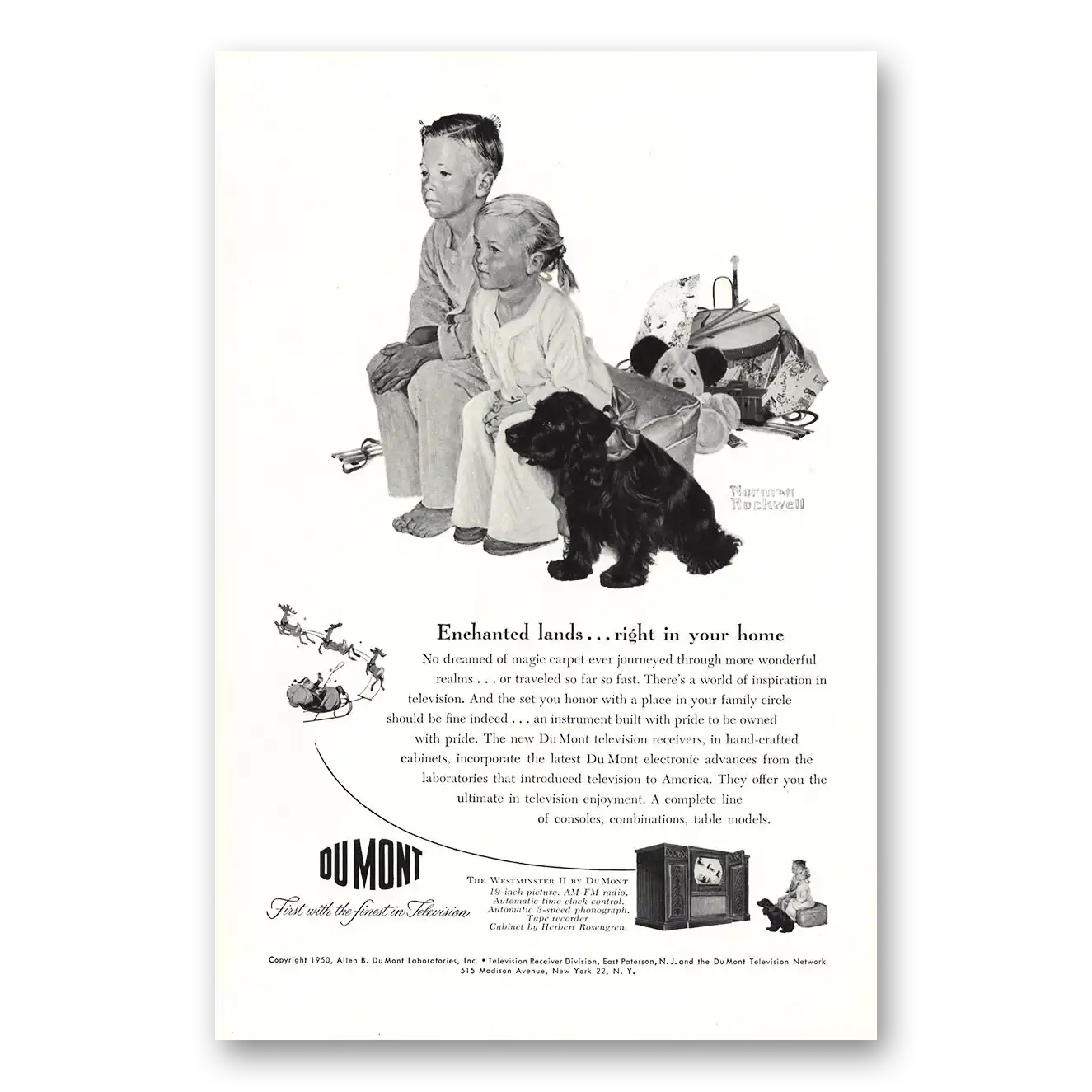 1950 DuMont Television Enchanted Lands Rockwell Vintage Magazine Print Ad