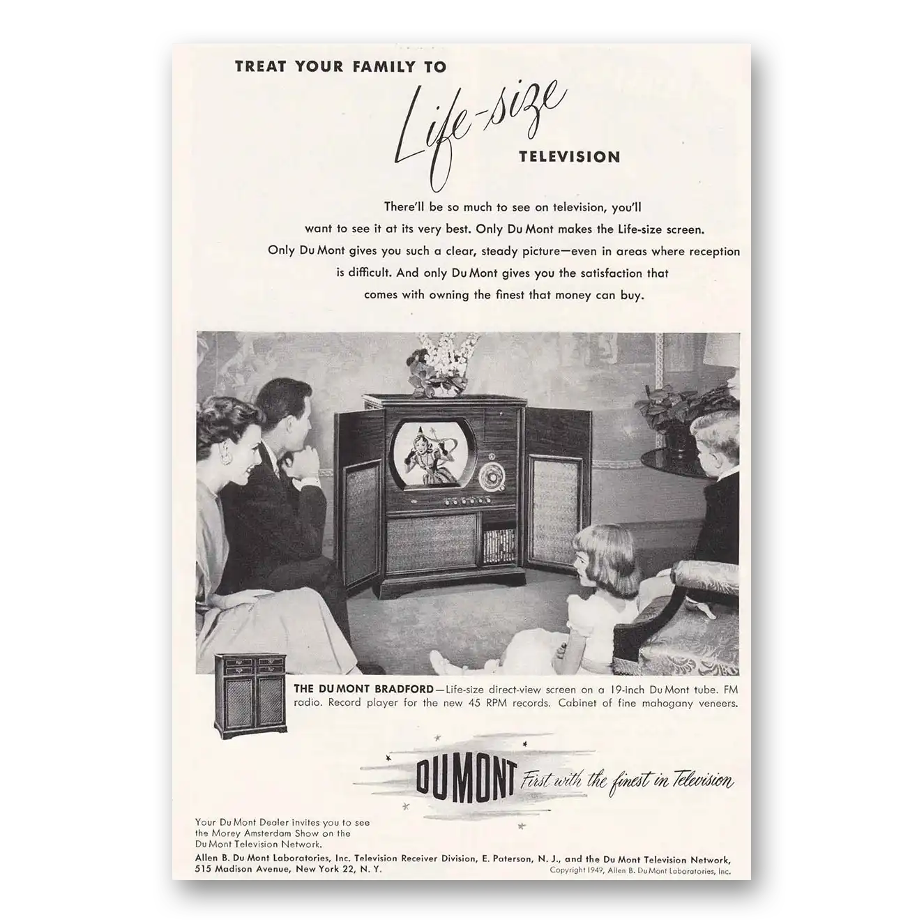 1950 DuMont Television Treat Your Family Vintage Magazine Print Ad