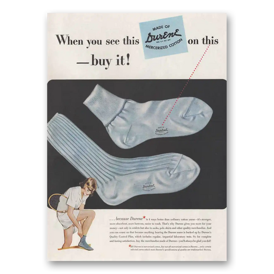 1950 Durene Socks Mercerized Cotton Vintage Magazine Print Ad