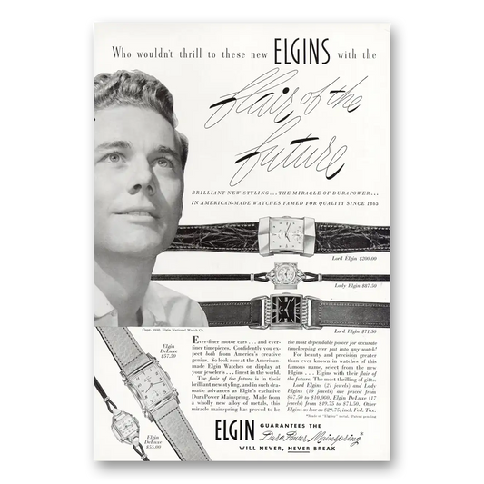 1950 Elgin Watch Flair of the Future Vintage Magazine Print Ad