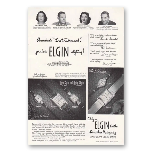 1950 Elgin Watch Lord Elgin and Lady Elgin Vintage Magazine Print Ad